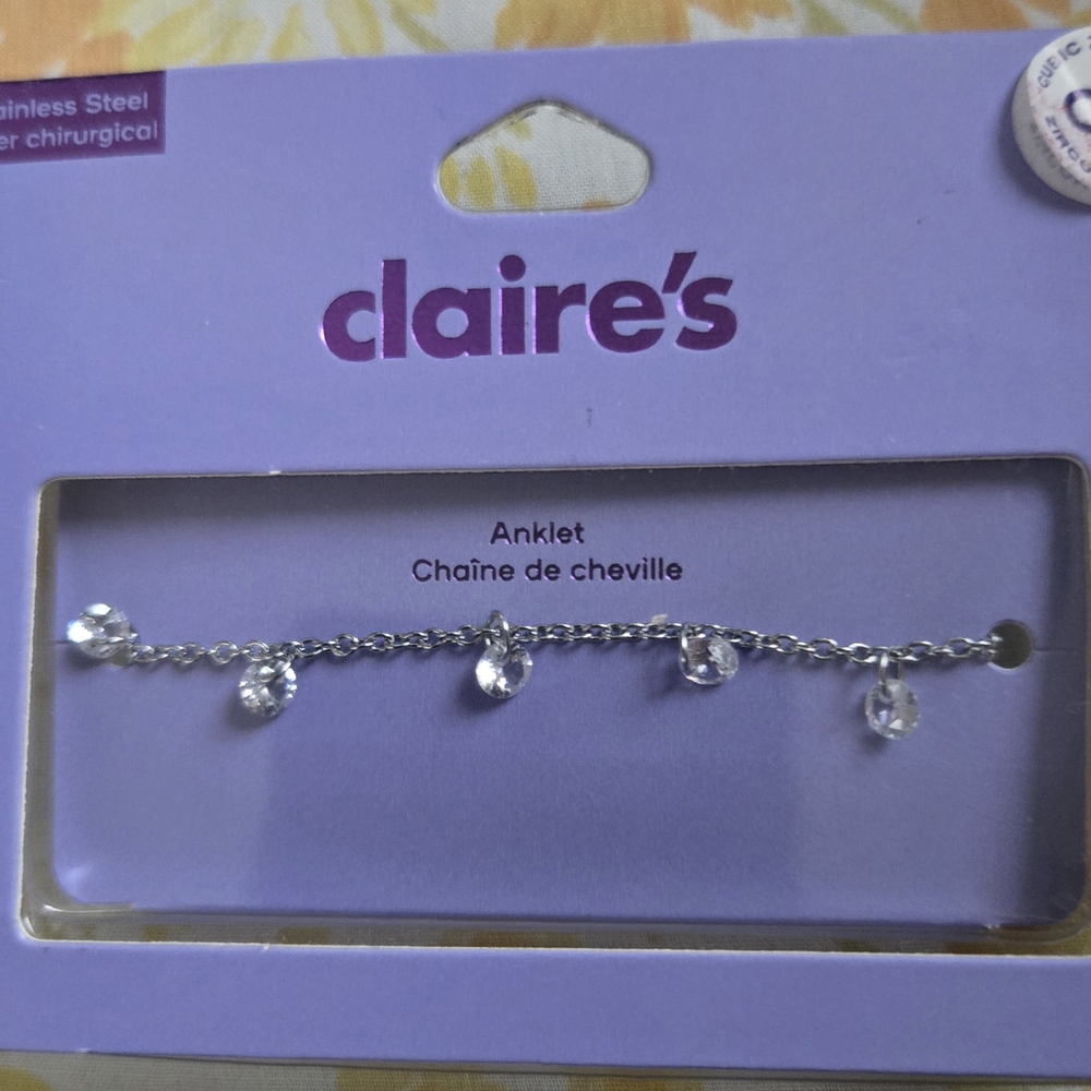 Claire's Silver Anklet with Crystal Charms